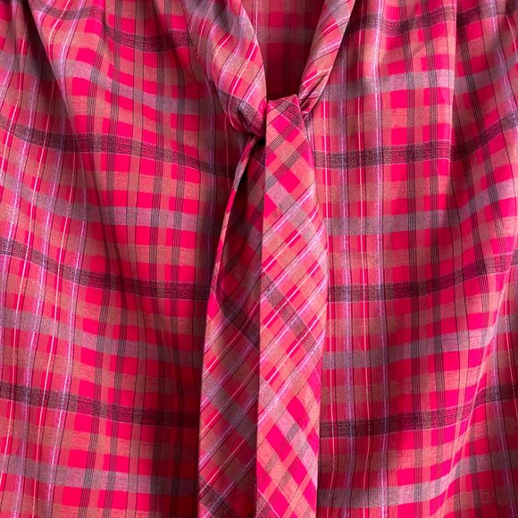 Vintage Mister Leonard  by Len Wasser Silky Red Plaid Button Blouse Faux Tie 10 - Picture 4 of 9